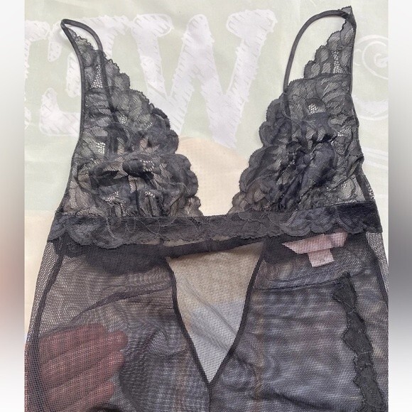 Victoria’s Secret Lingerie Chemise Slip Teddy Babydoll Black Mesh W Lace… - Picture 4 of 12